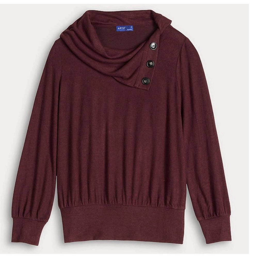 NWT Womens XXL Burgundy Cowl Button Neck Long Sleeve Top Soft Knit Office Fall